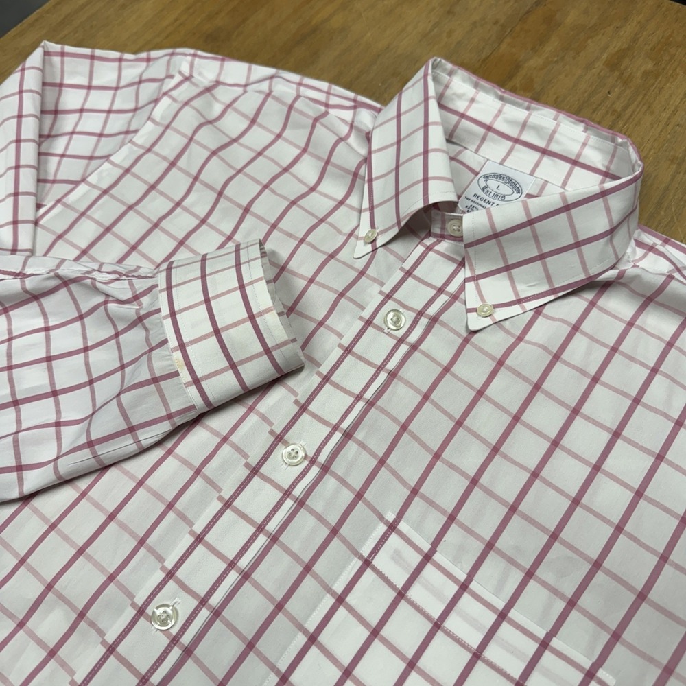 Brooks Brothers Regent Men's Long Sleeve Button Down Size Large Pink Checkered‎